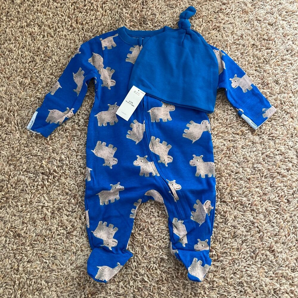Old Navy Hippo Footie Pjs and Hat Size 3mo